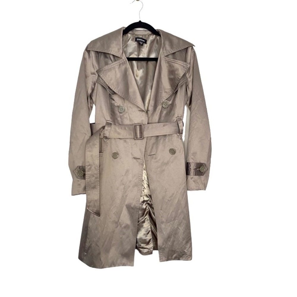 Bebe Taupe Satin Light Trench Coat